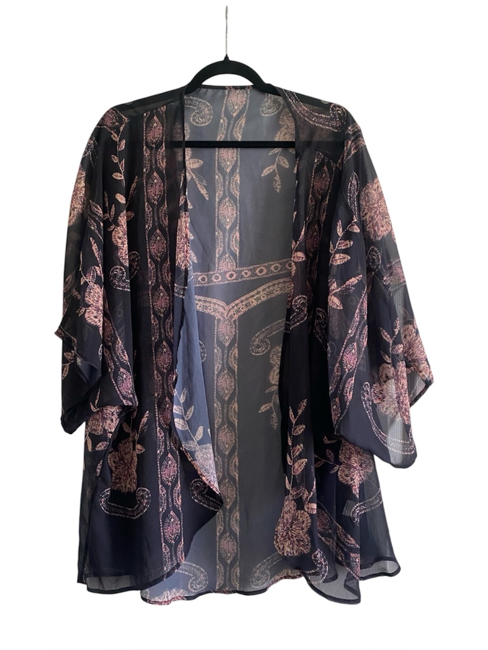 Plus Size 3X Sheer Floral Kimono Swim Cover Up Black Tan Purple
